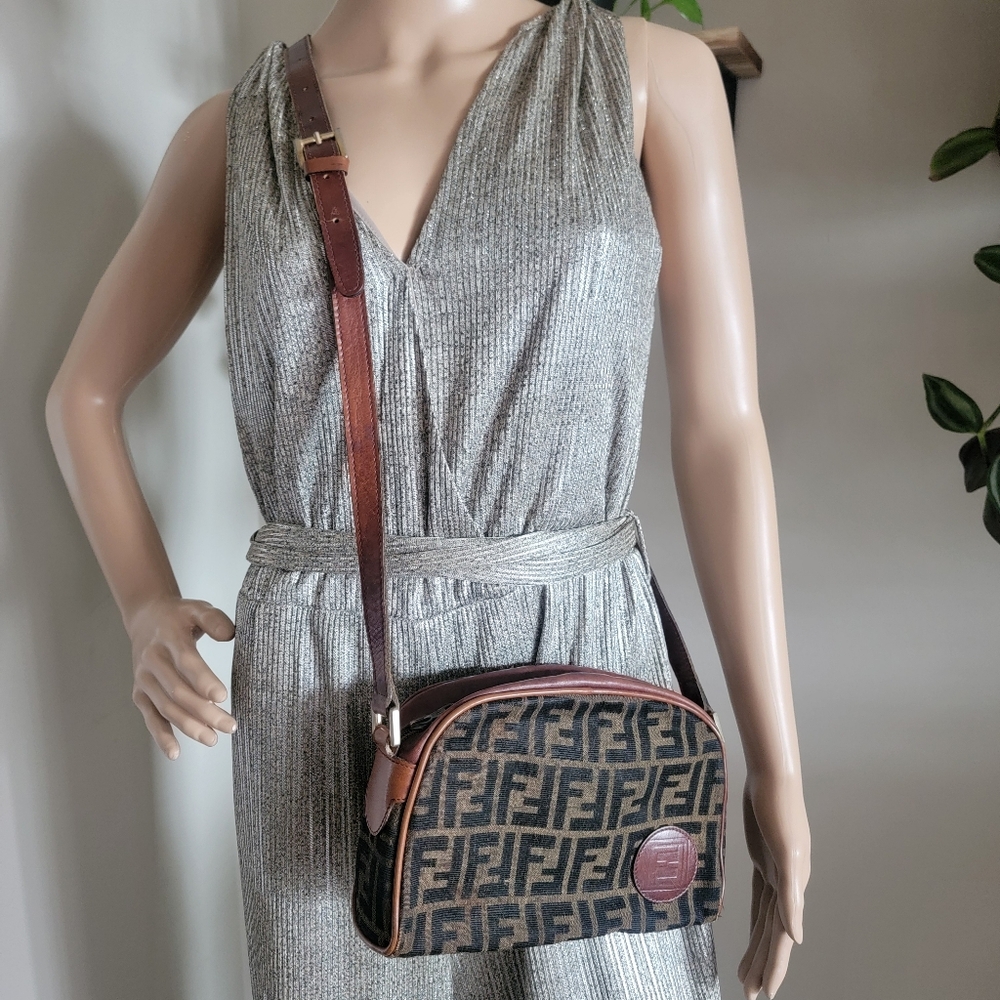 Final Price🏷 RARE Authentic Fendi Zucca Canvas Leather Crossbody